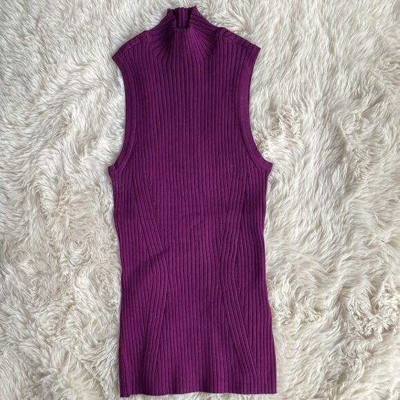 Madewell Purple Mock Neck Short Sleeve Ribbed Sweater - Picture 1 of 4